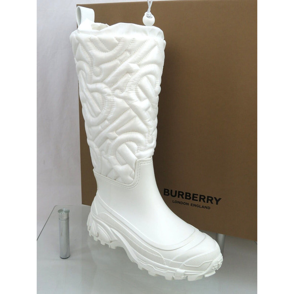 $1190 BURBERRY ROTHERFIELD WHITE RUBBER TB LOGO QUILTED SNOW RAIN BOOTS 40 - Picture 12 of 14